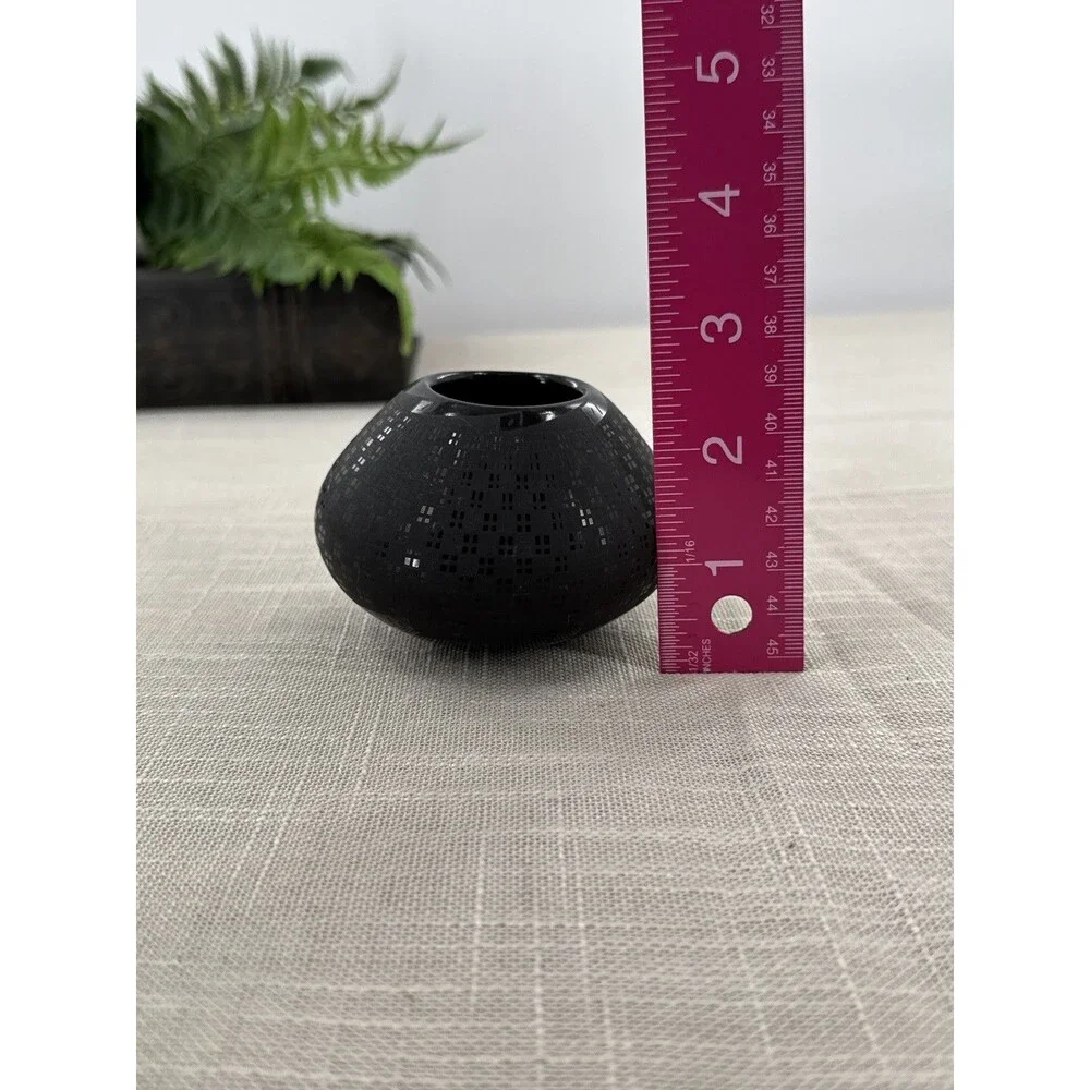 Southwestern Artisan Blackware Olla Pottery Desert Modern Pueblo Geometric Decor